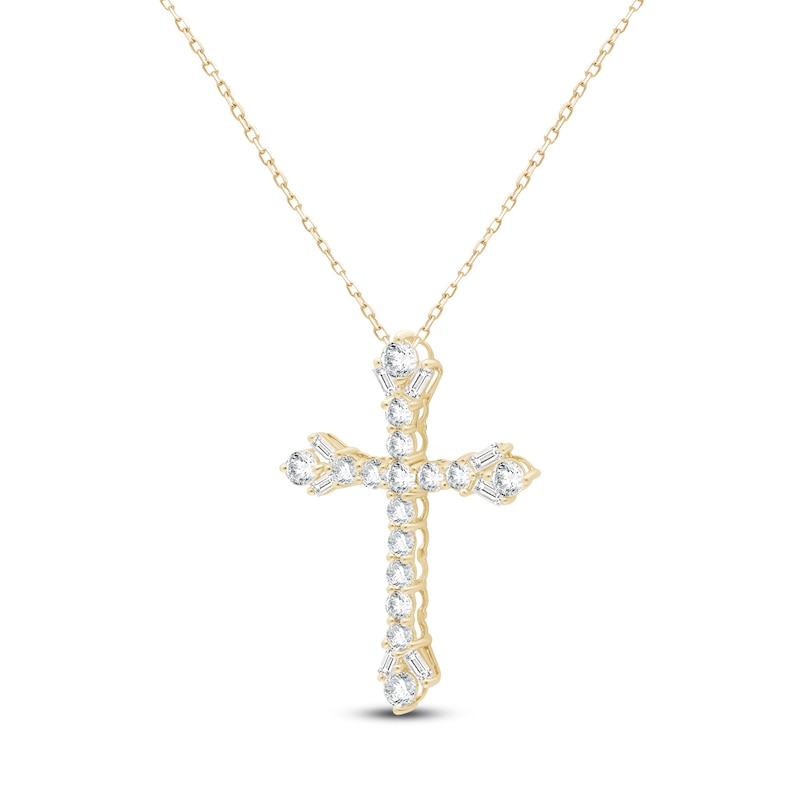 Main Image 2 of Baguette & Round-Cut Lab-Created Diamond Cross Necklace 2 ct tw 14K Yellow Gold 18&quot;