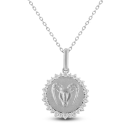 Diamond Zodiac Capricorn Medallion Necklace 1/3 ct tw Sterling Silver 18&quot;