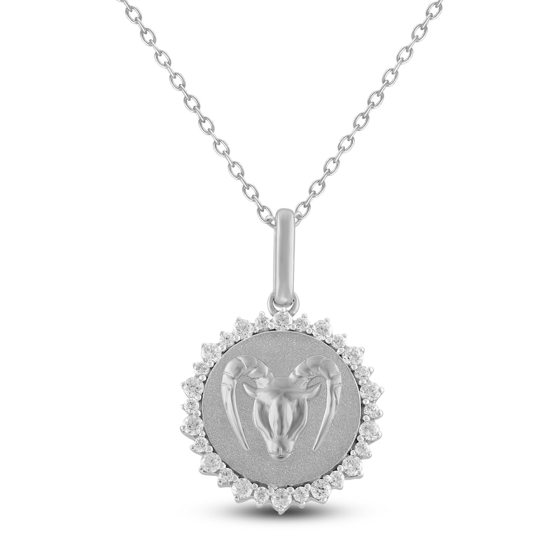 Main Image 1 of Diamond Zodiac Capricorn Medallion Necklace 1/3 ct tw Sterling Silver 18&quot;