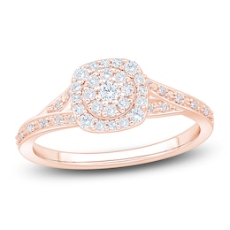 Multi-Diamond Cushion Halo Promise Ring 1/3 ct tw 10K Rose Gold