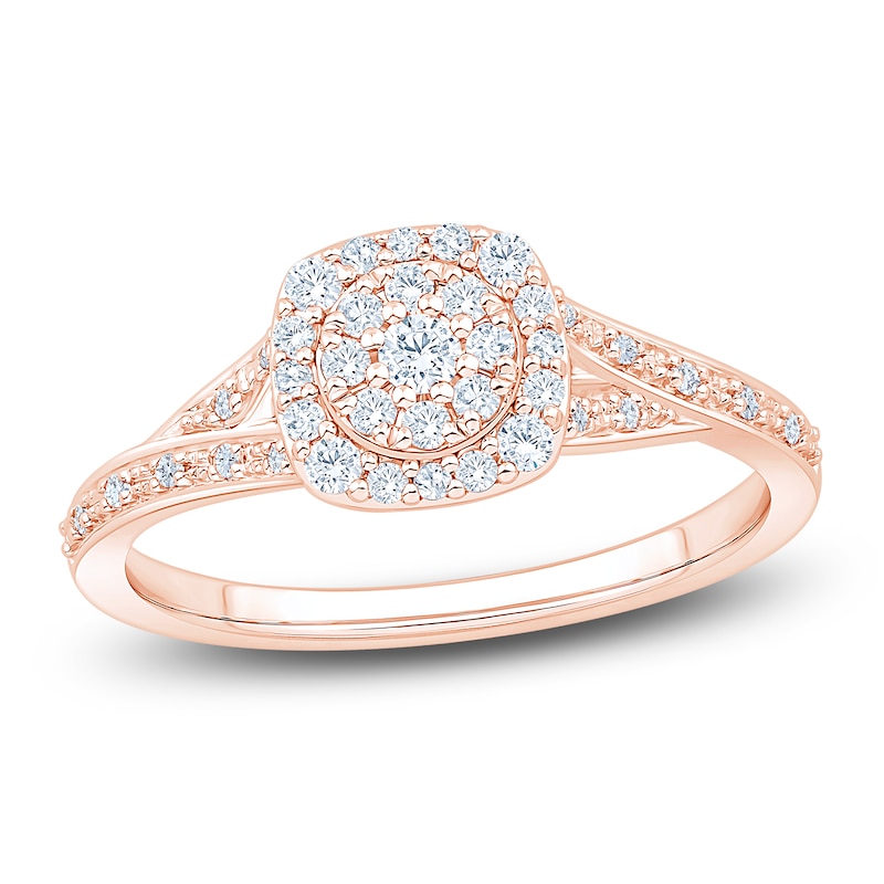 Main Image 1 of Multi-Diamond Cushion Halo Promise Ring 1/3 ct tw 10K Rose Gold