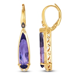 Le Vian Silhouette Elongated Pear-Shaped Natural Amethyst & Diamond Accent Earrings 14K Honey Gold