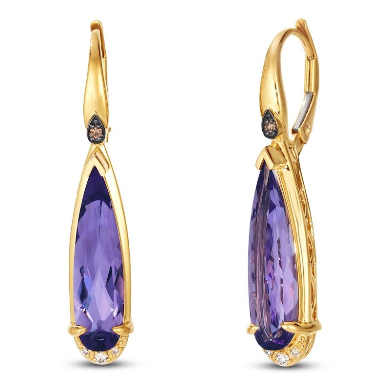 Main Image 2 of Le Vian Silhouette Elongated Pear-Shaped Natural Amethyst & Diamond Accent Earrings 14K Honey Gold