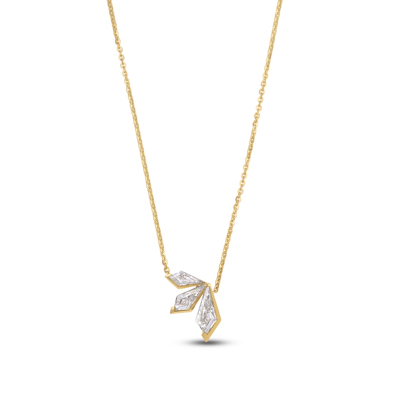 Main Image 1 of J'Lure Kite Step-Cut Lab-Created Diamond Three-Stone Necklace 3-1/2 ct tw 14K Yellow Gold 18&quot;