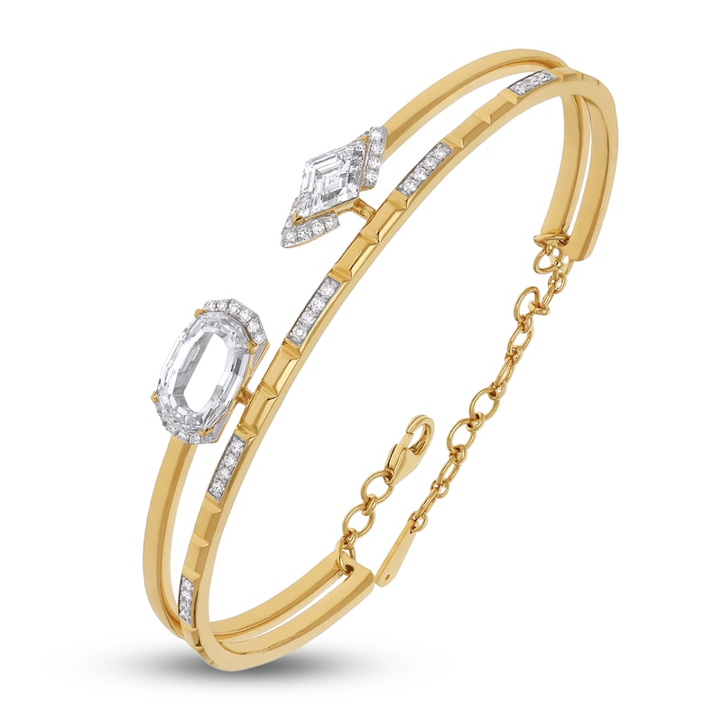 Main Image 1 of J'Lure Oval Portrait-Cut & Lozenge Step-Cut Lab-Created Diamond Two-Row Bangle Bracelet 3-1/2 ct tw 14K Yellow Gold