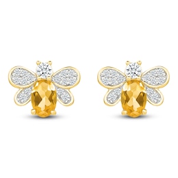 Oval-Cut Natural Citrine & Diamond Bee Stud Earrings 1/3 ct tw 10K Yellow Gold