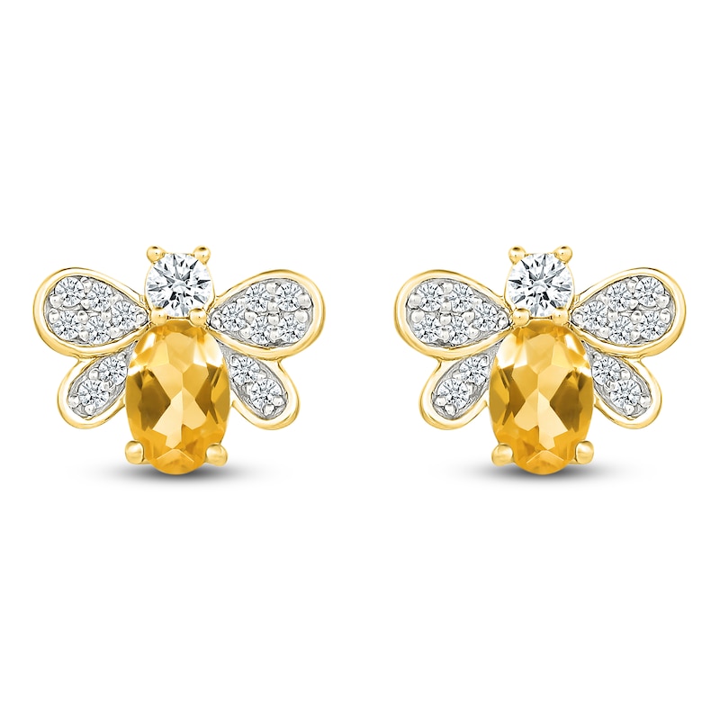 Main Image 1 of Oval-Cut Natural Citrine & Diamond Bee Stud Earrings 1/3 ct tw 10K Yellow Gold