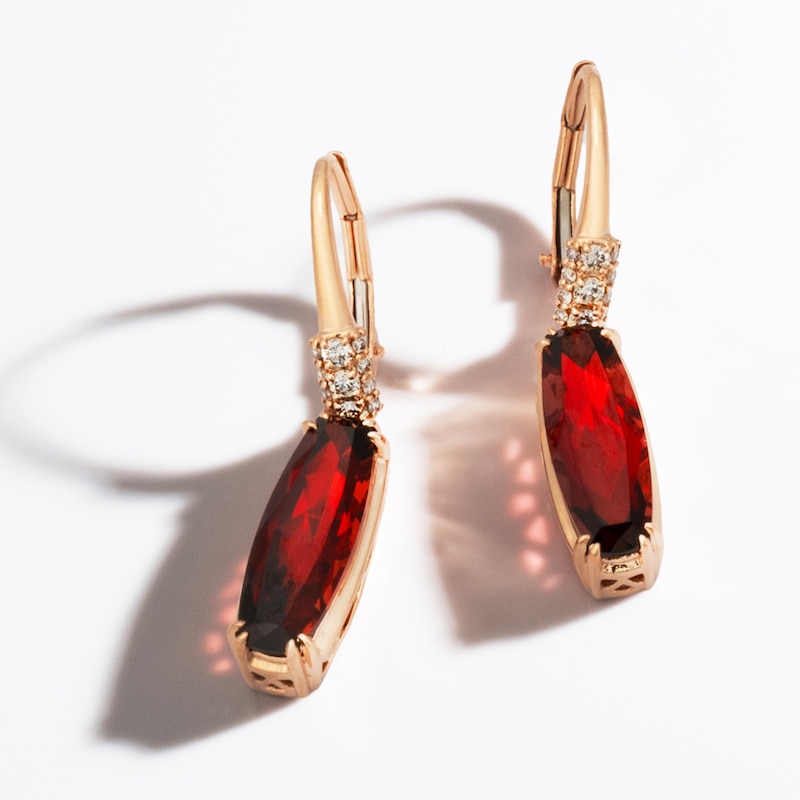 Main Image 3 of Le Vian Silhouette Elongated Cushion-Cut Natural Garnet Dangle Earrings 1/8 ct tw Diamonds 14K Strawberry Gold