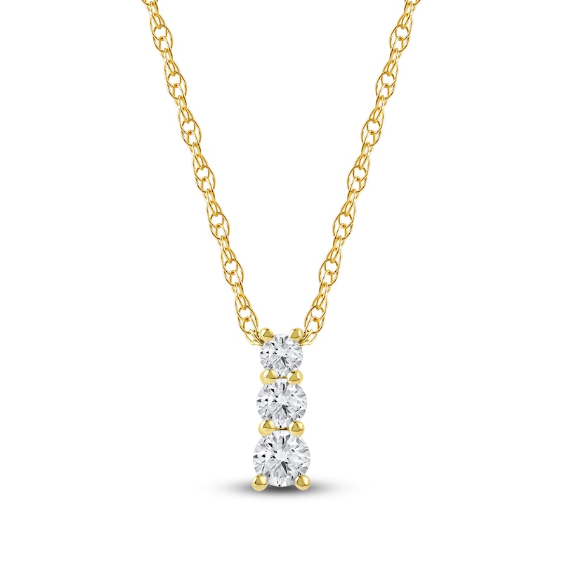 Main Image 1 of Lab-Created Diamond Graduated Three-Stone Drop Necklace 1/4 ct tw 14K Yellow Gold 18&quot;