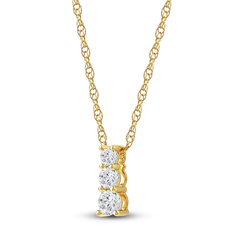 Main Image 2 of Lab-Created Diamond Graduated Three-Stone Drop Necklace 1/4 ct tw 14K Yellow Gold 18&quot;