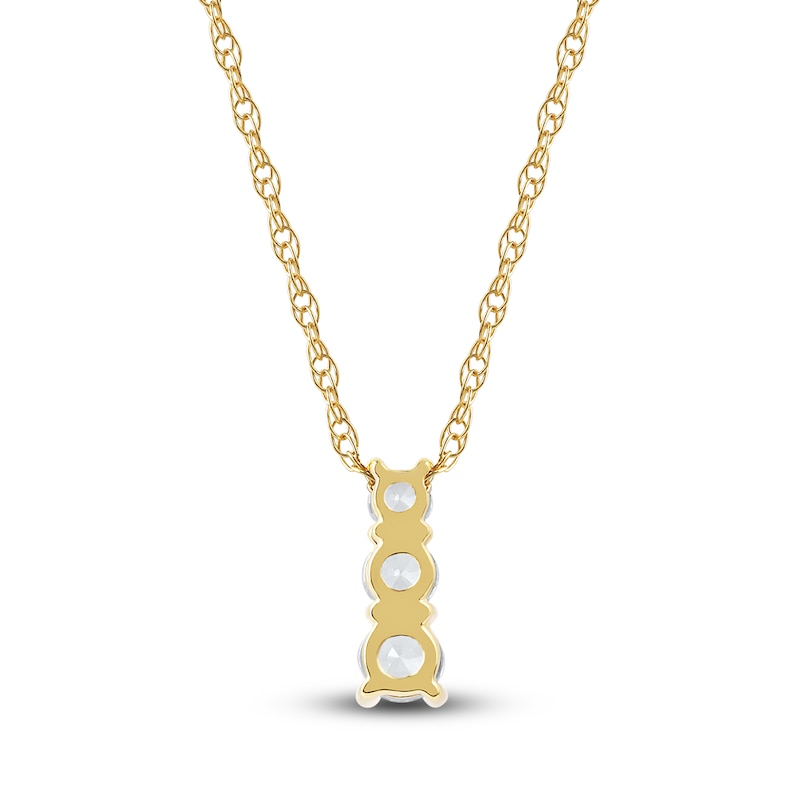 Main Image 3 of Lab-Created Diamond Graduated Three-Stone Drop Necklace 1/4 ct tw 14K Yellow Gold 18&quot;