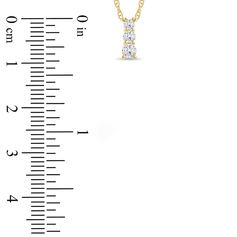 Main Image 4 of Lab-Created Diamond Graduated Three-Stone Drop Necklace 1/4 ct tw 14K Yellow Gold 18&quot;