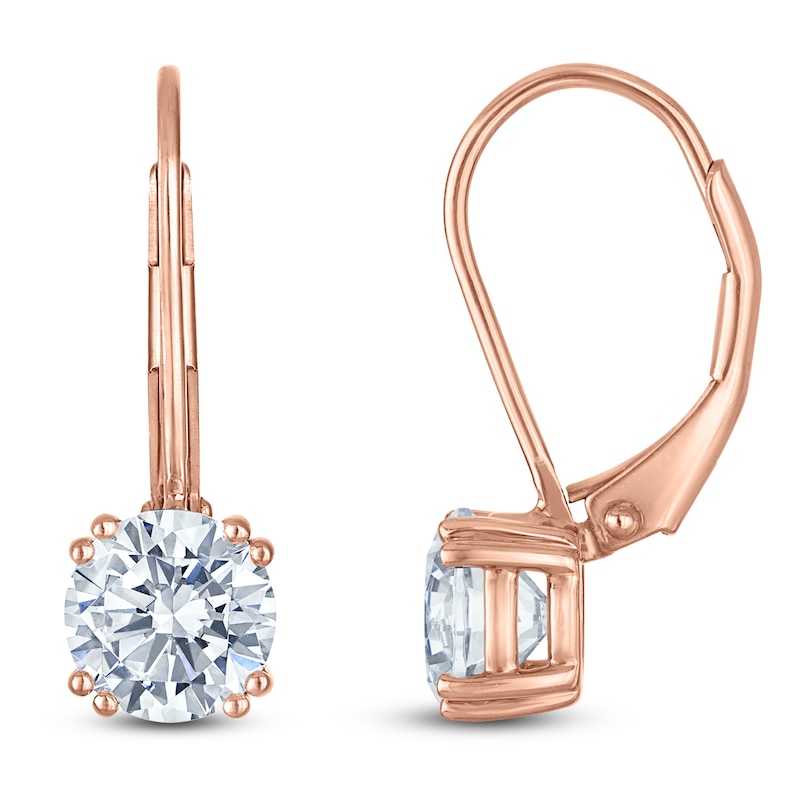 Main Image 1 of Round-Cut Lab-Created Diamond Solitaire Drop Earrings 2 ct tw 14K Rose Gold (SI2/F)