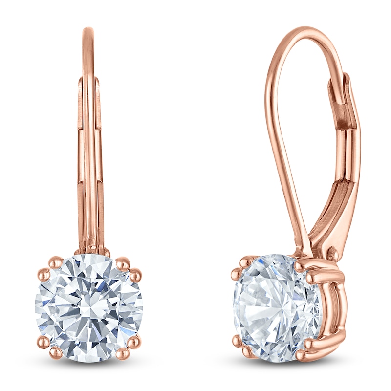 Main Image 2 of Round-Cut Lab-Created Diamond Solitaire Drop Earrings 2 ct tw 14K Rose Gold (SI2/F)