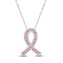 Pink Lab-Created Sapphire Ribbon Necklace Sterling Silver 18&quot;