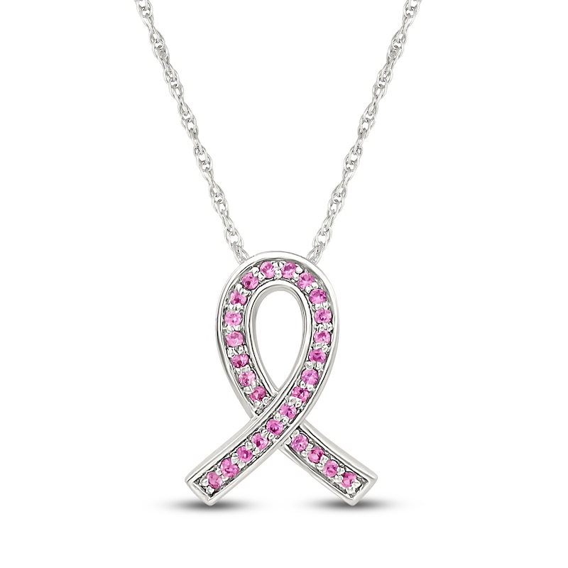 Main Image 1 of Pink Lab-Created Sapphire Ribbon Necklace Sterling Silver 18&quot;