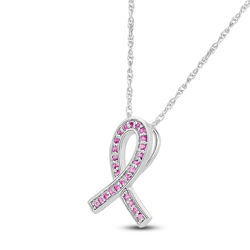 Main Image 2 of Pink Lab-Created Sapphire Ribbon Necklace Sterling Silver 18&quot;