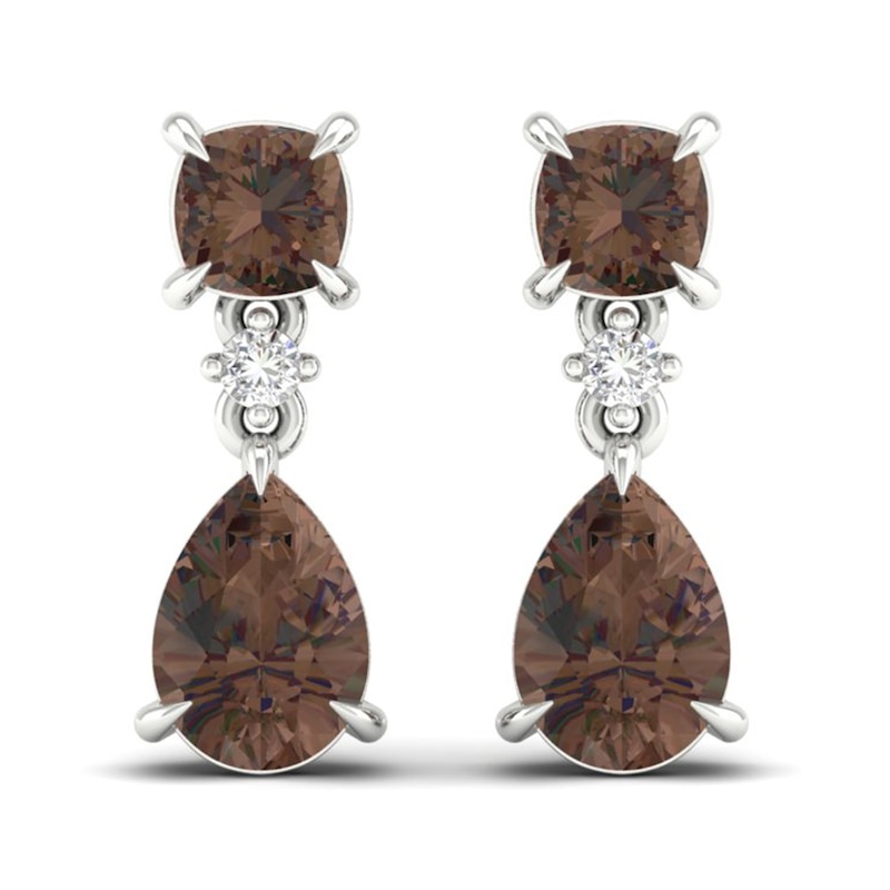 Main Image 1 of Natural Smoky Quartz Earrings 1/20 ct tw Diamonds 14K White Gold