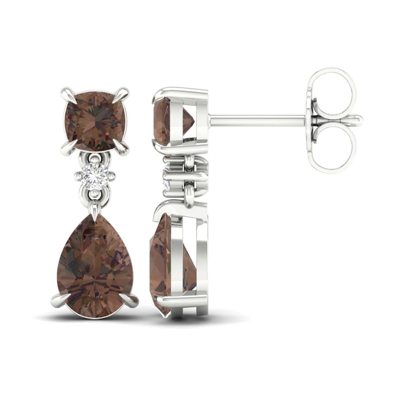 Main Image 2 of Natural Smoky Quartz Earrings 1/20 ct tw Diamonds 14K White Gold