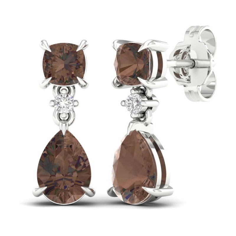 Main Image 3 of Natural Smoky Quartz Earrings 1/20 ct tw Diamonds 14K White Gold