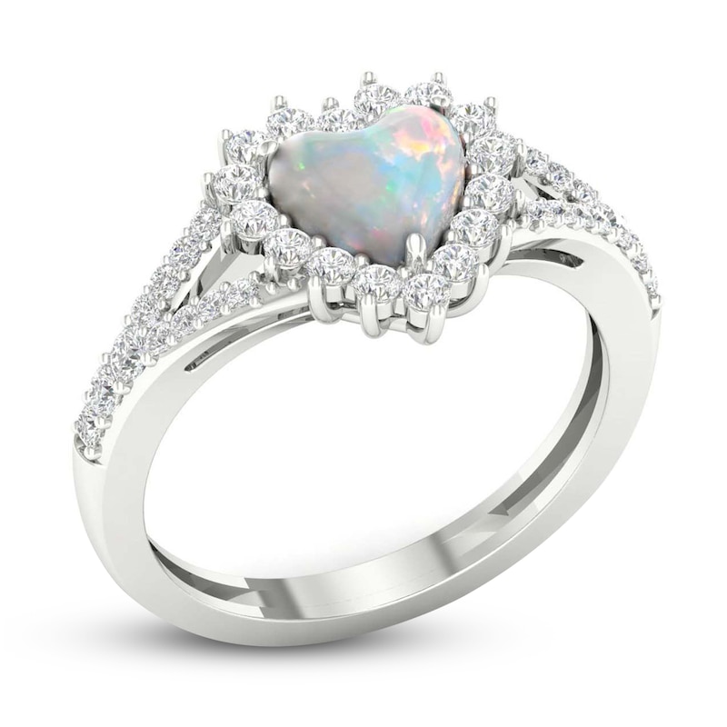 Main Image 2 of Lab-Created Opal & White Lab-Created Sapphire Ring Sterling Silver