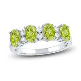 Natural Peridot Ring 1/6 ct tw Diamonds 14K White Gold