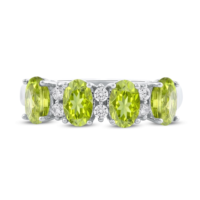 Main Image 3 of Natural Peridot Ring 1/6 ct tw Diamonds 14K White Gold