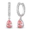 Thumbnail Image 1 of Pear-Shaped Pink Lab-Created Diamond & White Lab-Created Diamond Hoop Earrings 2 ct tw 14K White Gold