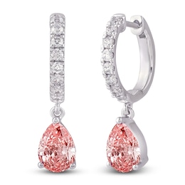 Pear-Shaped Pink Lab-Created Diamond & White Lab-Created Diamond Hoop Earrings 2 ct tw 14K White Gold