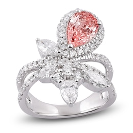 Pear-Shaped Pink Lab-Created Diamond & White Lab-Created Diamond Ring 3 ct tw 14K White Gold