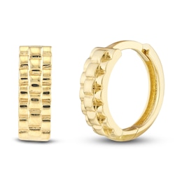 Basketweave Huggie Earrings 14K Yellow Gold