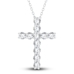 Diamond Cross Pendant Necklace 2-3/4 ct tw Round 14K White Gold 18&quot;