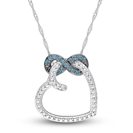 Natural London Blue Topaz Heart Necklace 10K White Gold 17&quot;