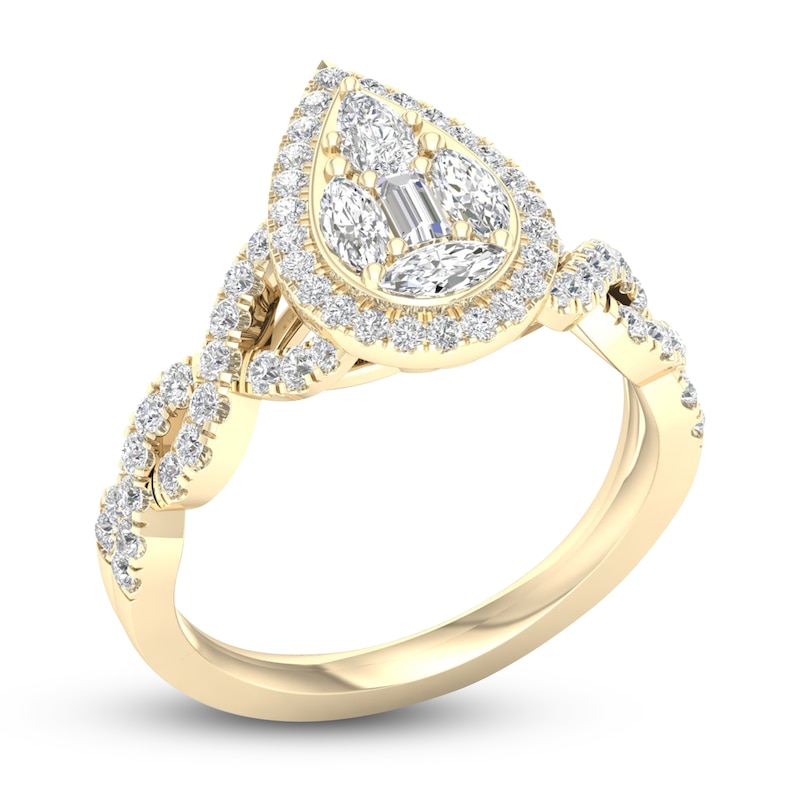 Diamond Ring 3/4 ct tw Pear/Round/ Marquise/Baguette 14K Yellow Gold
