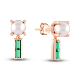 Juliette Maison Natural Emerald Baguette and Freshwater Cultured Pearl Earrings 10K Rose Gold