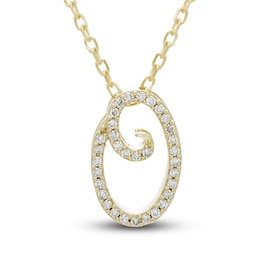 Diamond Initial O Pendant Necklace 1/10 ct tw Round 10K Yellow Gold 18&quot;