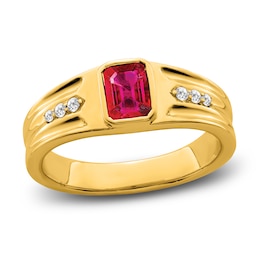 Men's Natural Ruby Ring 1/10 ct tw Round 14K Yellow Gold