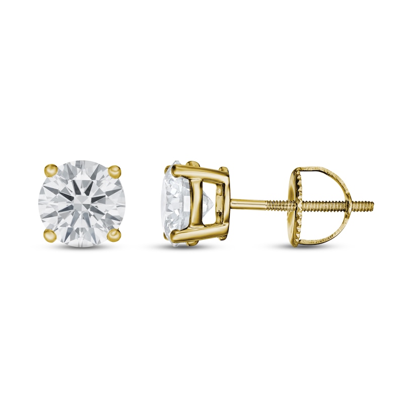 Main Image 3 of Lab-Created Diamond Solitaire Stud Earrings 1 1/2 ct tw Round 14K Yellow Gold (SI2/F)