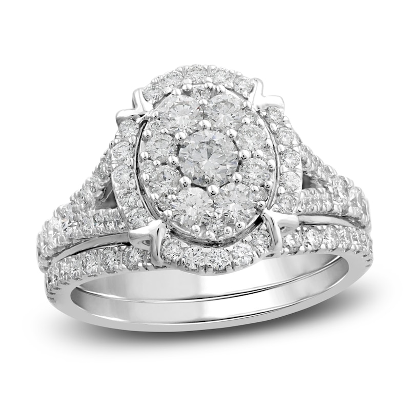 Main Image 1 of Diamond Oval Bridal Set 1-1/2 ct tw Round 14K White Gold