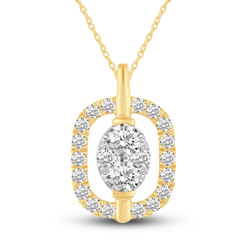 Main Image 1 of Diamond Halo Pendant Necklace 1 ct tw Round 14K Yellow Gold 18&quot;