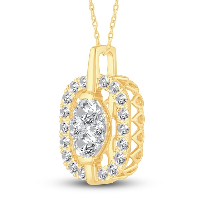 Main Image 2 of Diamond Halo Pendant Necklace 1 ct tw Round 14K Yellow Gold 18&quot;