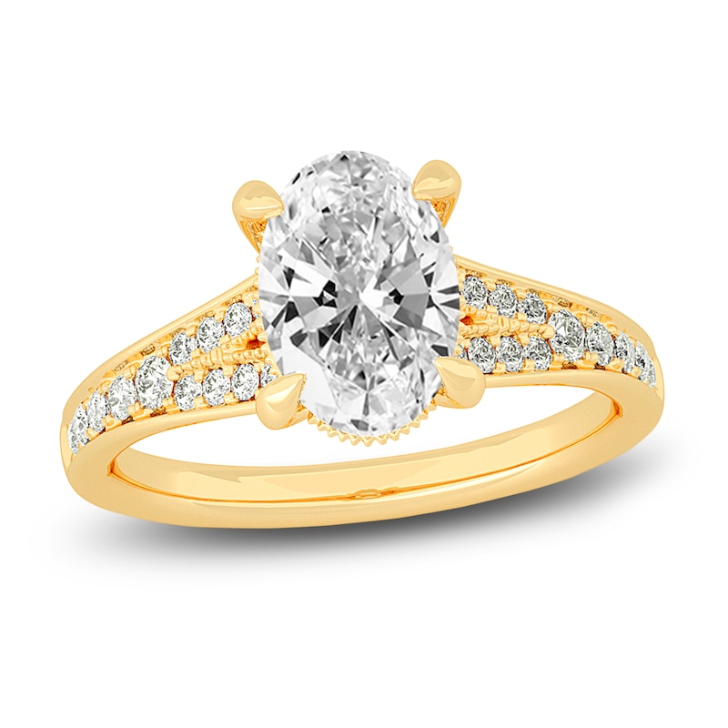 Main Image 1 of Lab-Created Diamond Engagement Ring 2-1/3 ct tw Oval/Round 14K Yellow Gold