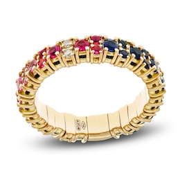 ZYDO Diamond & Natural Multi-Gemstone Stretch Ring 1/15 ct tw 18K Yellow Gold