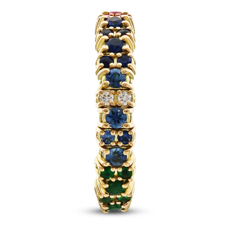 ZYDO Diamond & Natural Multi-Gemstone Stretch Ring 1/15 ct tw 18K Yellow Gold