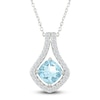 Thumbnail Image 0 of Cushion-Cut Natural Aquamarine & White Lab-Created Sapphire Halo Necklace Sterling Silver 18"