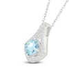 Thumbnail Image 1 of Cushion-Cut Natural Aquamarine & White Lab-Created Sapphire Halo Necklace Sterling Silver 18"