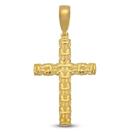 LUSSO by Italia D'Oro Men's Solid Byzantine Cross Charm 14K Yellow Gold