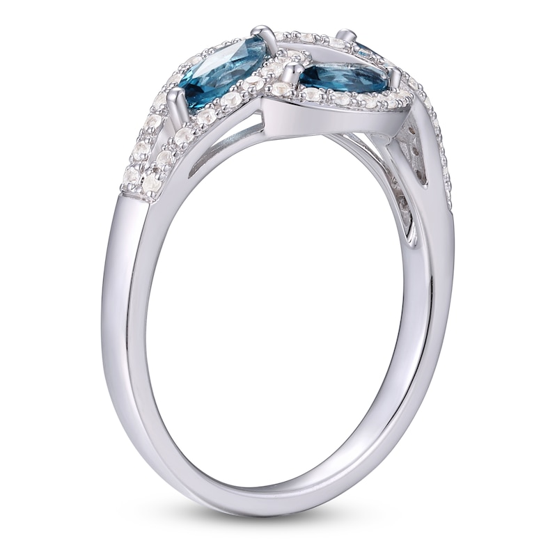 Main Image 2 of Marquise-Cut Natural London Blue Topaz & White Lab-Created Sapphire Ring Sterling Silver