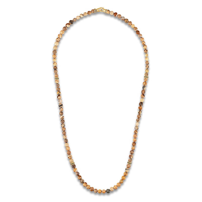 Main Image 2 of 1933 by Esquire Men's Natural Jasper Bead Necklace 18K Yellow Gold-Plated Sterling Silver 26&quot;