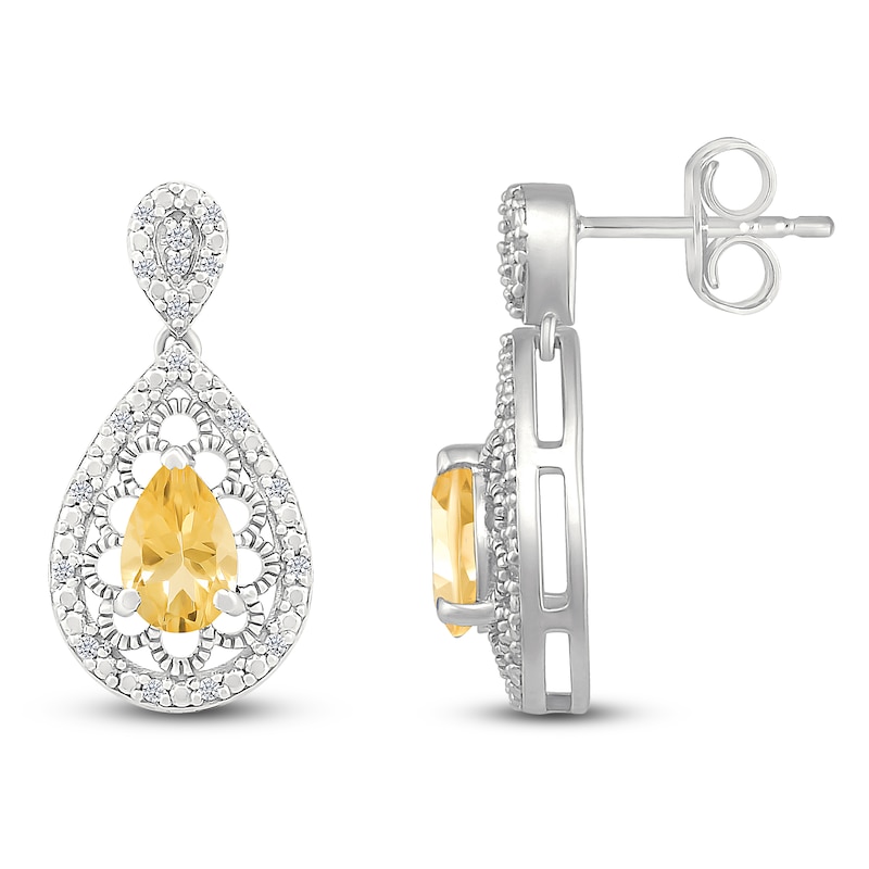 Main Image 3 of Pear-Shaped Natural Citrine & Diamond Dangle Earrings 1/6 ct tw Sterling Silver